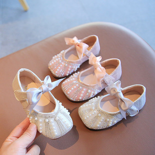 韩版甜美水钻蝴蝶结女童公主，鞋可爱小女孩，皮鞋中小童单鞋夏季女鞋