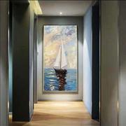 2023纯手绘油画简约玄关，装饰画竖版客厅，入户走廊尽头挂画一帆风顺