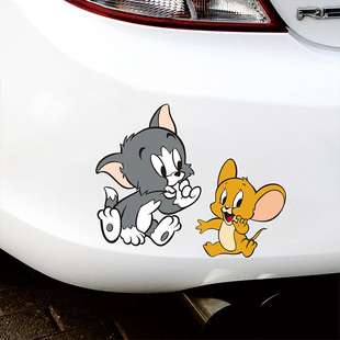汽车车身保险杠划痕遮挡贴纸卡通，图案猫和老鼠可爱电动车防水车贴
