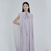 MildRate原创 淡紫色风琴褶双层优雅连衣裙前后两穿长裙