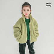 保暖童装文艺冬装男女儿童，拉链外套高立领(高立领)绿色摇粒绒外套1165+a33