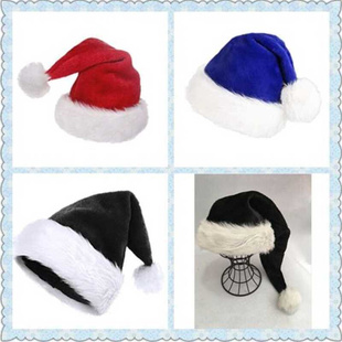 色三可选长毛绒圣诞帽成人，帽子红色黑色宝蓝色帽子圣诞装饰品