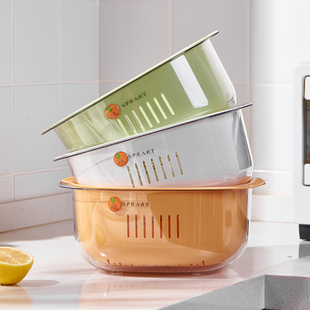 双层蔬菜洗菜盆沥水篮，厨房家用塑料水果盘，客厅滤水菜篓洗菜篮子