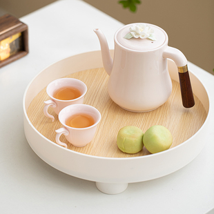 粉色捏花花草茶具陶瓷实木把手水果茶壶喝茶花茶杯精致下午茶套装