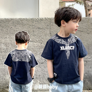 23夏季日系潮男儿中童装上衣纯棉腰果，花领带披肩休闲短袖t恤