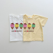 夏季2024韩版男女童装彩色冰淇淋字母印花儿童T恤短袖上衣休闲