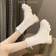 2023高帮鞋英伦靴子白色靴女单靴增高风马丁中筒春秋季厚底小个子