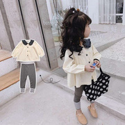 女童套装春秋装2021韩版女宝宝洋气时髦两件套儿童娃娃领衬衫
