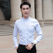 小立领衬衫男长袖，半高领圆无领直韩版商务休闲纯色中山装衬衣