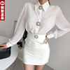 韩国女装高端轻薄雪纺，衬衫长袖名媛，轻奢镶钻衬衣洋气小众优雅