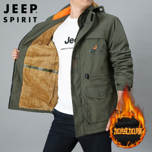 jeep吉普工装风衣夹克男冬季中长款加绒加厚休闲运动男装外套