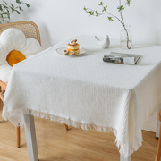 ins风纯色方形桌布白色长方形茶几盖布高级感圆形书桌布拍照台布