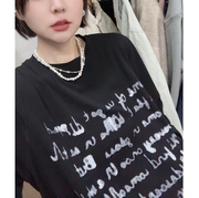 梨九九韩版休闲潮流字母T恤女长袖内搭打底衫设计感小众宽松上衣
