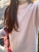 奶fufu!软糯粉色圆领，套头毛衣女(毛衣女，)冬季韩版百搭长袖针织衫上衣