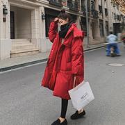 新年红色羽绒棉服女中长款2023年冬装宽松面包服棉袄棉衣外套