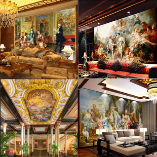 3d欧式复古油画人物宫廷，贵妇壁画酒店ktv背景，墙布天花板吊顶壁纸