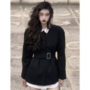 复古高级感长袖黑色西服上衣女春季2023年宽松设计感西装外套