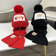 冬季儿童毛线帽子，出游加绒加厚保暖男女童，时尚围巾套装针织帽