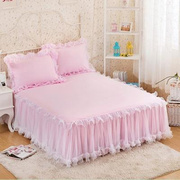 蕾丝床裙单件粉色公主风垫防滑保护套夹床罩床笠床单