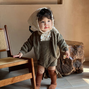 秋冬装ins婴幼儿可爱复古圆领，针织开衫上衣女童，百搭外穿毛衣外套