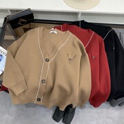 慵懒风V领针织开衫外套女秋新款宽松复古毛衣长袖上衣J#6