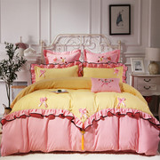 公主款四件套网红款被套带花边，可爱少女床上铺盖套ins韩式床单粉