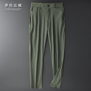 冰丝休闲裤男士夏季丝滑长裤大码宽松直筒超薄军绿色弹力薄款裤子