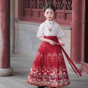 女童马面裙汉服2024中国风改良夏短袖套装儿童古装日常半身裙