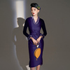 香莎CHANSARR 优雅气质紫罗兰羊毛连衣裙 柔软毛领针织修身裙