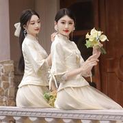 新中式伴娘服2023秋季中国风婚礼，姐妹裙伴娘，团显瘦秀禾礼服女