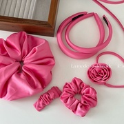 粉红色少女心大肠圈质感，花朵绑带布艺发绳气质发箍发夹发饰