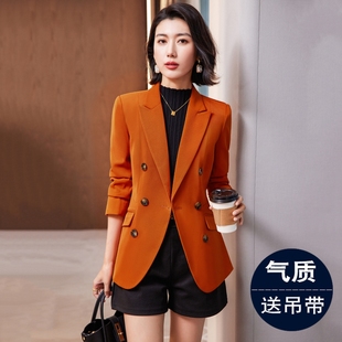 橙色西装外套女秋冬季时尚气质职业装2024修身小个子女士西服