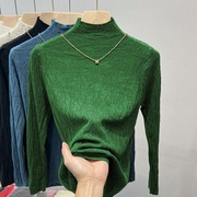 绿色半高领春秋冬季羊绒打底衫女内搭针织衫链条长袖百搭上衣毛衣