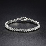 方格手链ifashionins小众设计女纯银，单排满钻锆石罗马链简约礼物