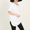 夏季韩版圆领纯棉宽松中长款白色燕尾，摆短袖体恤上衣女打底衫