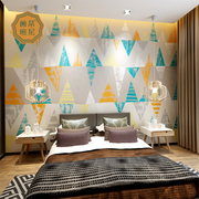 北欧原创电视背景墙壁画个性几何三角形艺术墙纸卧室单身公寓壁纸