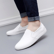 白色帆布鞋男一脚蹬纯小白，男鞋休闲学生，韩版潮流低帮板鞋懒人鞋子