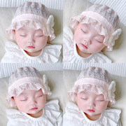 春夏季婴儿帽子女宝宝镂空透气渔夫帽时尚花朵新生儿童胎帽遮阳帽
