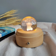 实木水晶球LED小夜灯木质旋转音乐盒发光底座生日礼物送男女摆件