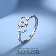 s925纯银心心相印戒指女士，ins风简约时尚，双爱心经典创意食指戒指