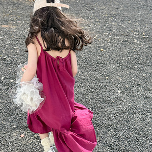 女童夏款连衣裙高级感夏季2023儿童吊带裙子薄款夏装洋气红色