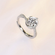 一克拉六爪锆石戒指女时尚，气质镶钻开口指环，潮流轻奢超闪花朵钻戒