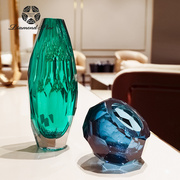 钻石星创意轻奢手工彩色水晶玻璃花瓶客厅餐桌插花软装饰品摆件