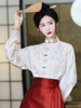 新中式国风古风重工刺绣，长袖衬衫缎面提花织金红色，明制马面裙套装