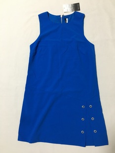 外贸原单 欧美品牌K*ensie宝蓝色雪纺无袖圆领直筒A字连衣裙 质感