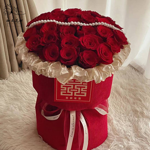红色小香风包装布订婚花束包装纸针织条纹丝绒布喜庆红布花艺材料
