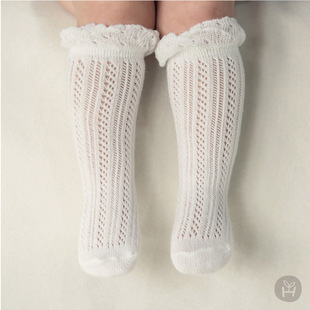 2024韩版婴儿袜子女宝宝，公主蕾丝花边中筒袜，镂空长筒袜夏季薄