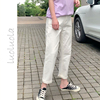 洛洛拉王炸好裤型白色高腰牛仔裤女2023年夏季薄款九分直筒休闲裤