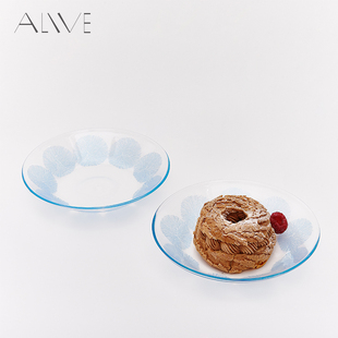 alive蓝色冰川玻璃盘子，耐高温高颜值摆拍神器，艺术点心水果甜品盘