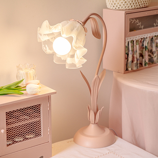 粉色欧式台灯床头灯卧室ins少女心创意网红花朵公主房书桌装饰灯